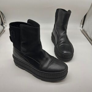 Fenty X Puma by Rihanna Black Leather Chelsea Sneaker Boot Platform Size 7.5